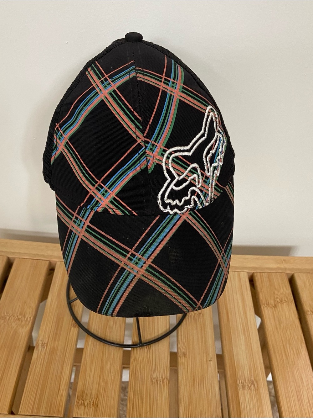 Fox Racing Plaid Trucker Snapback Hat Black Mesh Adjustable Y2K Moto Skate